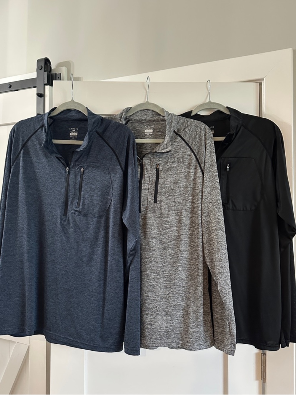 Men's Bundle of 3 Quarter-Zip Performance Long Sleeve Shirt - Blue, Gray, Black